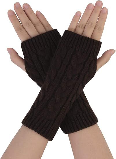 Brown Fingerless Wrist Mittens for Women, Classic Acrylic Knit Gloves Available in 9 Colors, Ideal for Typing Driving and Casual Cool Weather Wear — image 2