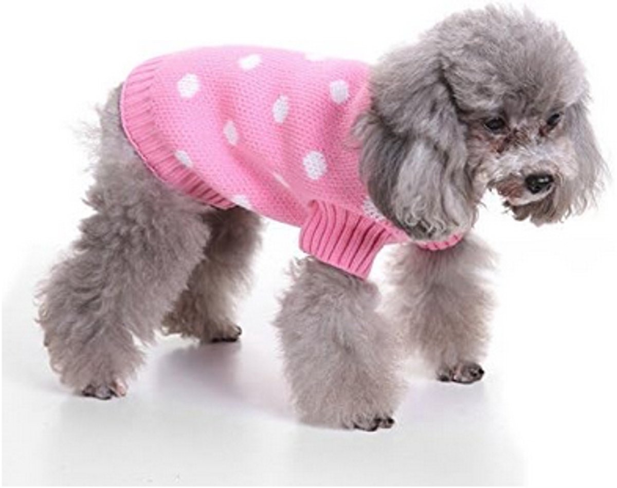 Dog Sweater - Classic Dog Sweater - Polka Dot Knit Sweater - Dog Coat - Puppy Clothes - Autumn and Winter Dog Clothes - Pink - Size L - Perfect for โ image 3
