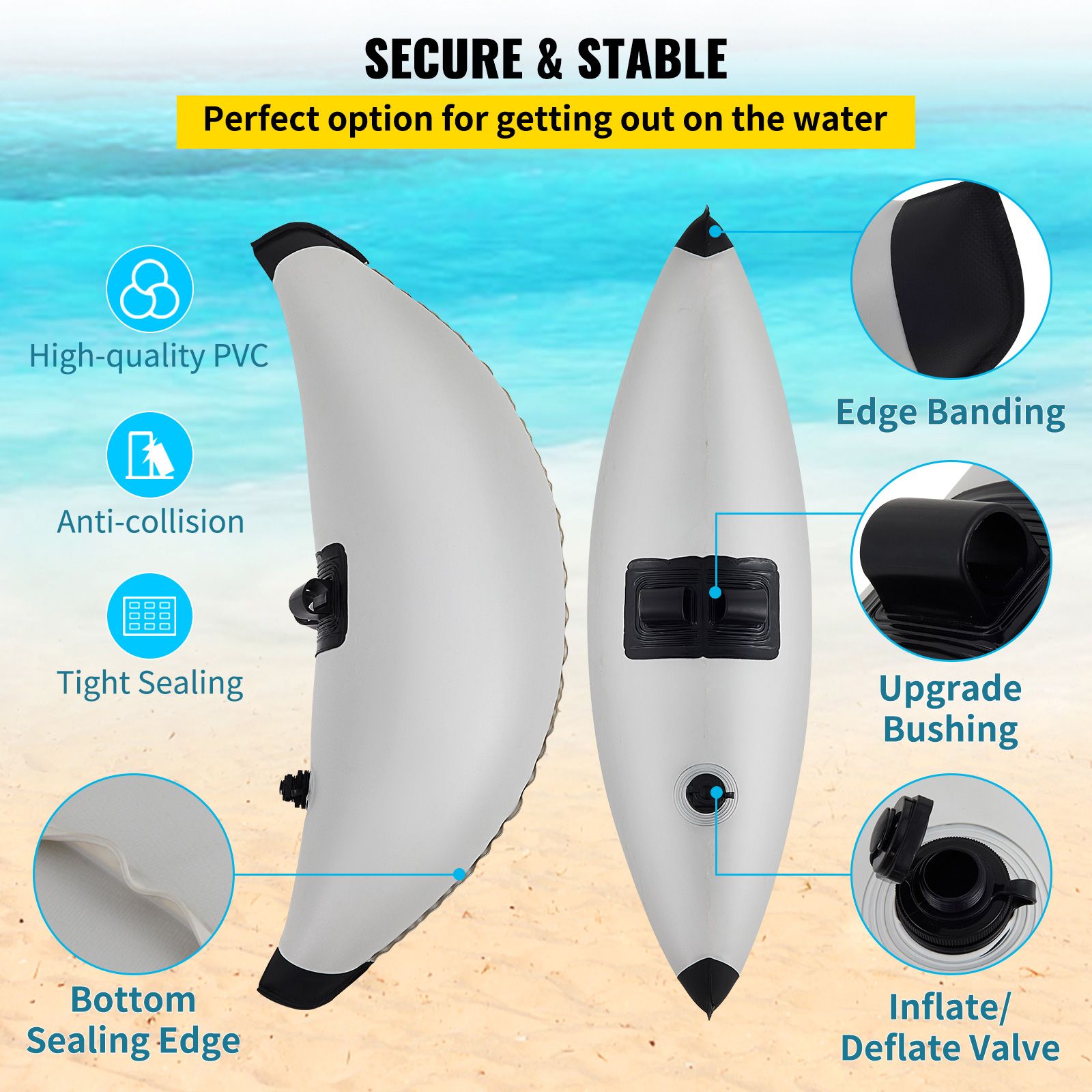 Kayak Outrigger Stabilizer Inflatable Outrigger Float 2PCS PVC w/ Arms Rod — image 3