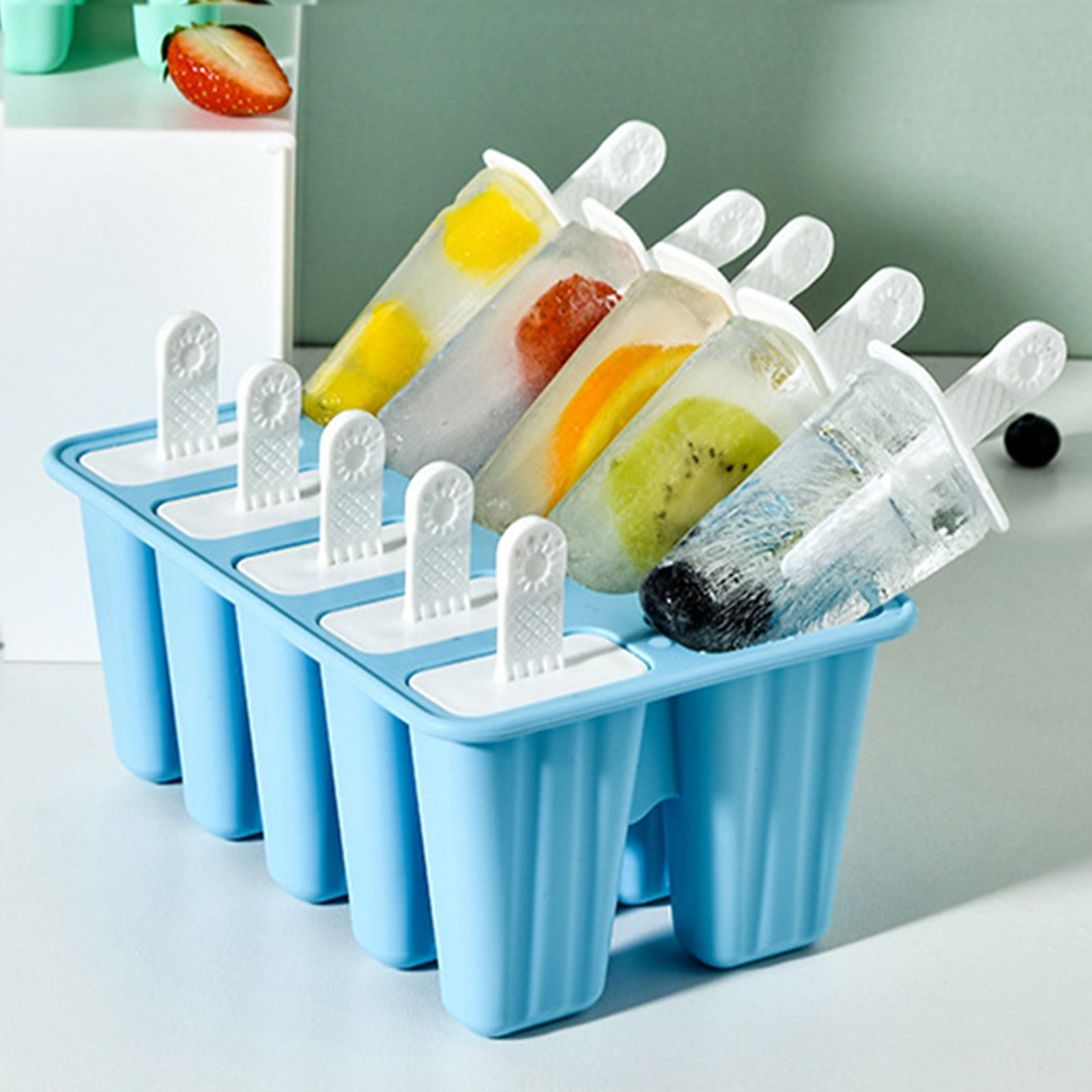 Popsicle Mould, Popsicle Molds 10 Pieces Silicone Ice Molds BPA Free Popsicle Mold Reusable Easy Release Ice Make Light Blue — image 4