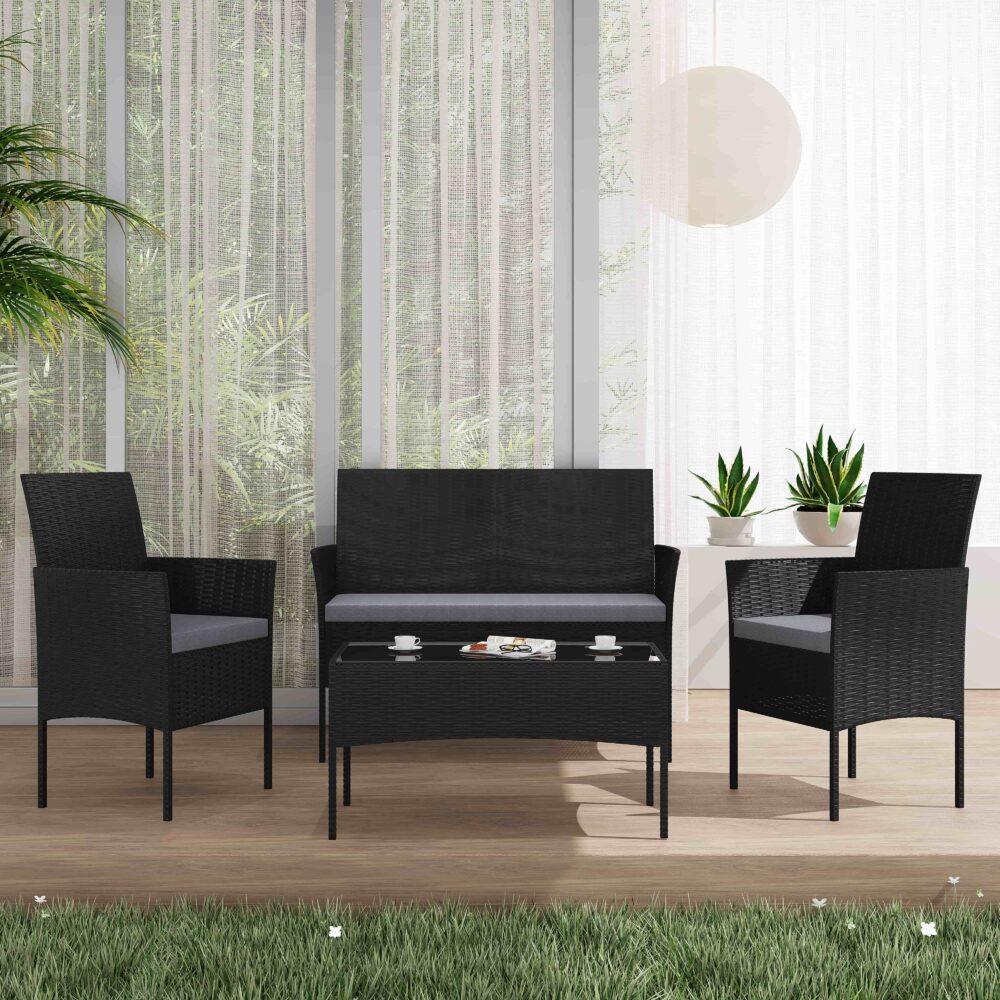 4 Seater Wicker Outdoor Lounge Set-Black โ image 3