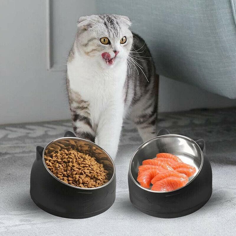 Pet Dog Cat Food Bowl Raised No Slip Stainless Steel Tilted Water Food Feeder - Black โ image 4