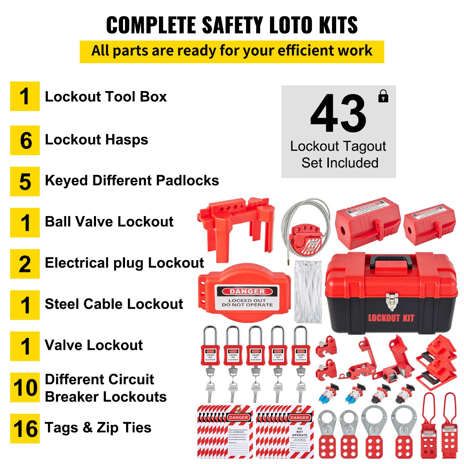 42 PCS Lockout Tagout Kits Electrical Loto Kit for Electrical Risk Removal — image 3