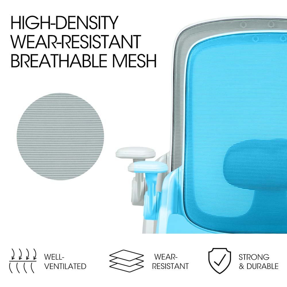 Fortia Ergonomic Office Desk Chair, Coolmesh Fabric, Adjustable Recline, Grey Mesh/White Frame โ image 4