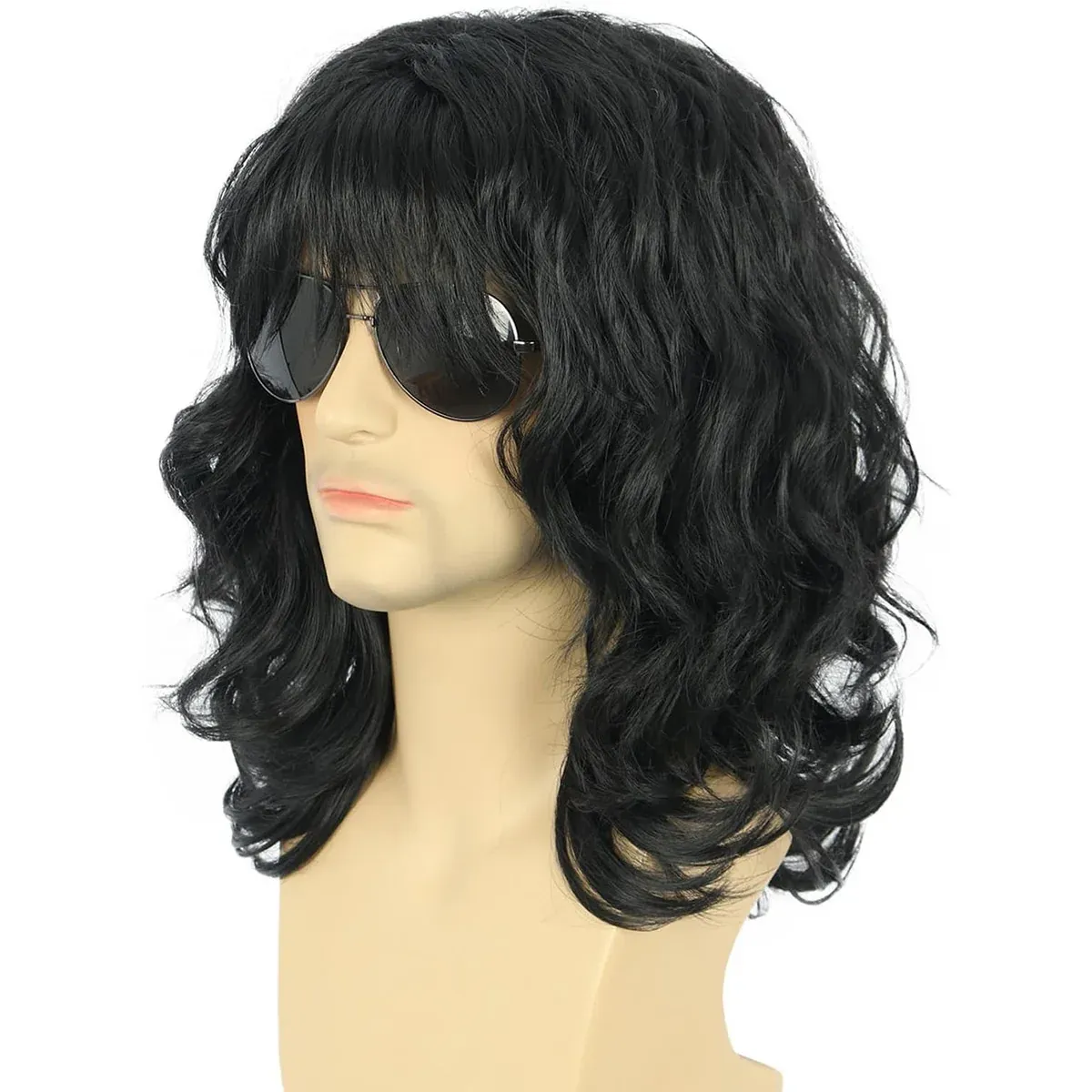 Mens Curly Wig 70s80s Style Medium Length Hair Costume Party Rock Star Look β image 3