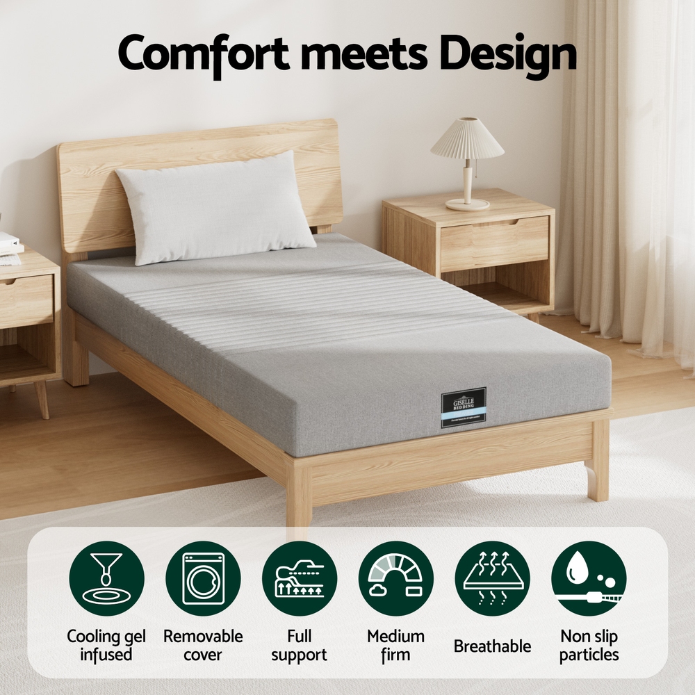 Giselle Bedding Cool Gel Memory Foam Mattress Charcoal 7-Zone Washable Bamboo Cover 15cm King Single — image 5