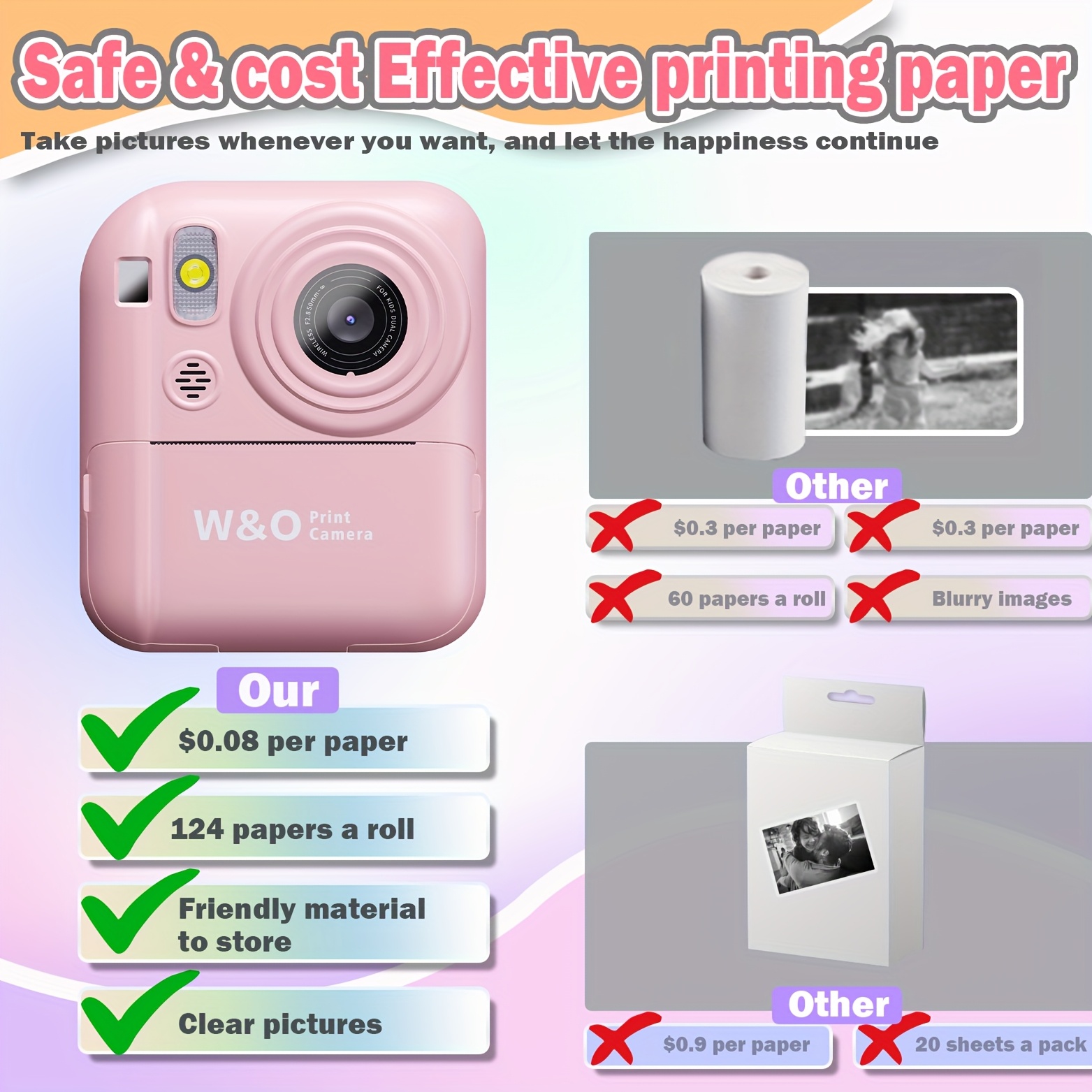 (PINK)Instant-Fun Camera: HD Photos, Filter Effects, Time-lapse Selfies, Built-in Games & Music, All-in-One Fun with Type-C Fast Charging — image 3