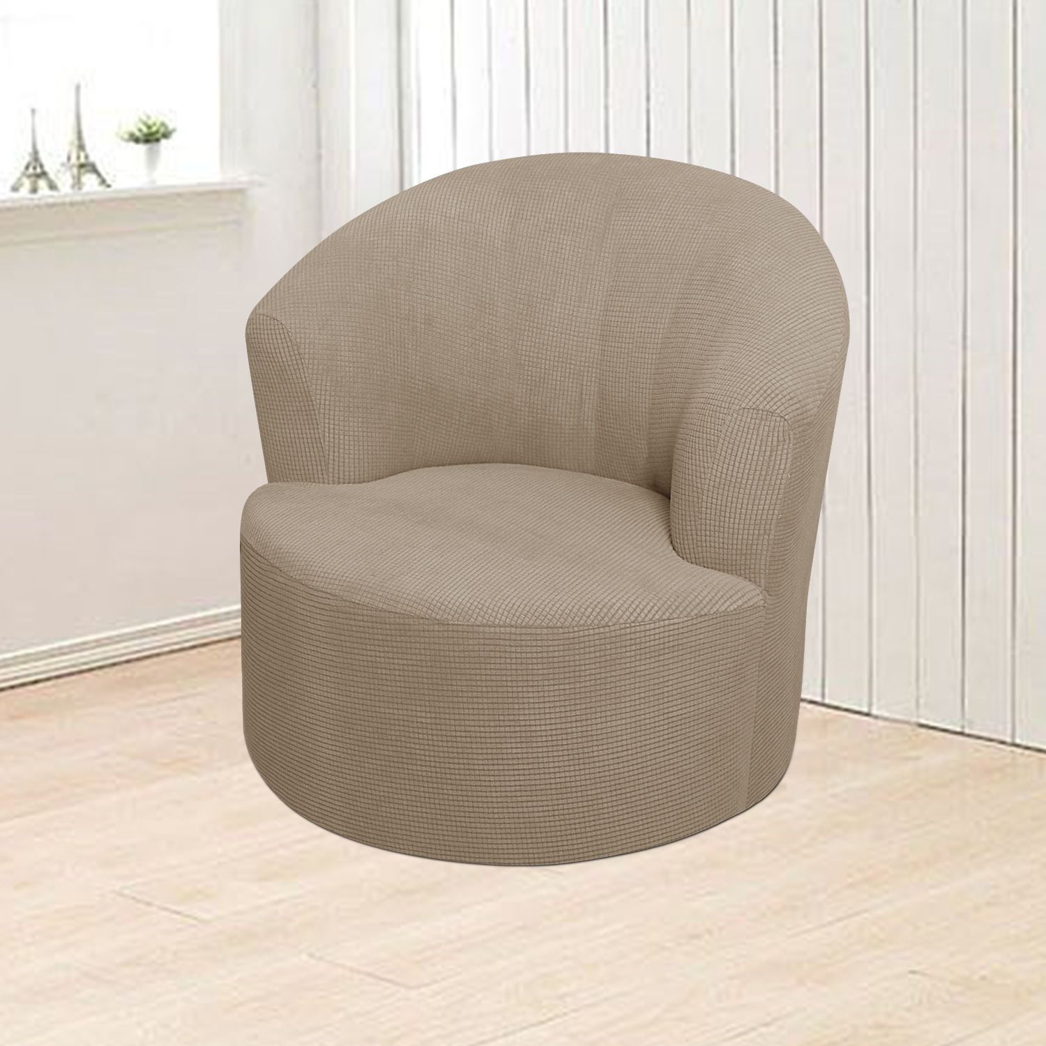 Jacquard Swivel Barrel Chair Cover, Soft Polar Fleece Swivel Accent Chair Slipcover,Modern Barrel Chair Slipcover for Round Club Armchair (Khaki) — image 2