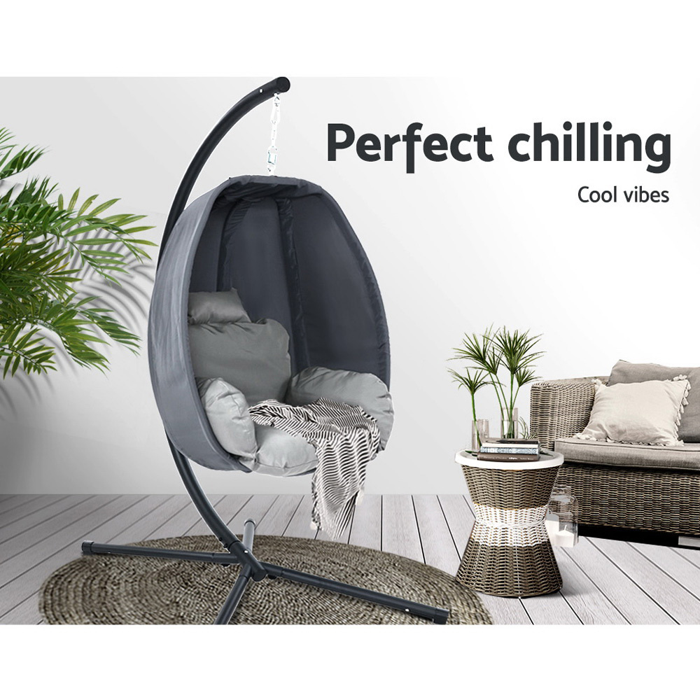 Gardeon Outdoor Egg Swing Chair Patio Furniture Pod Stand Canopy Foldable Grey โ image 3