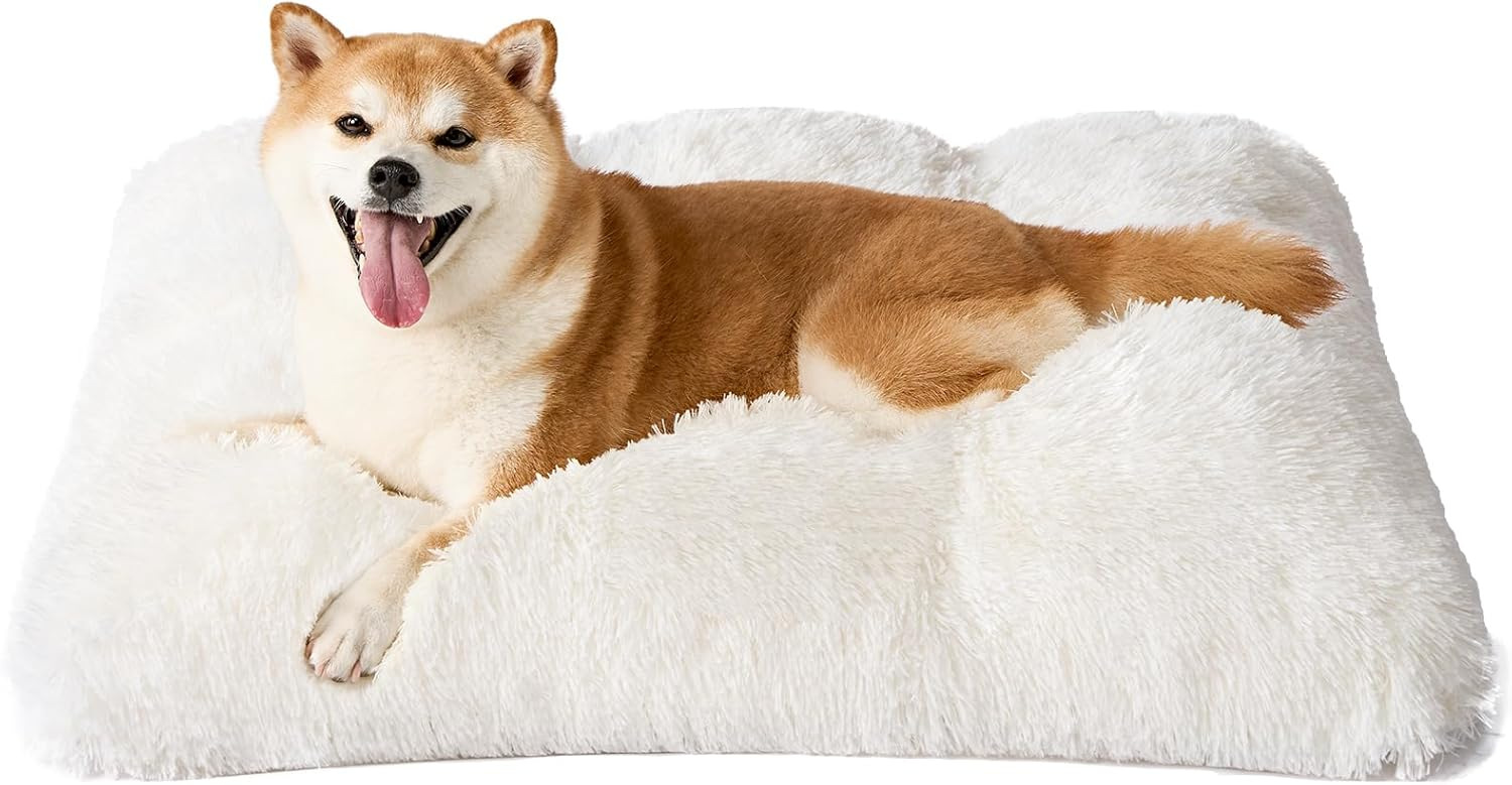 Luxury Long Plush Pet Bed Mat Faux Fur Crate Pad 110 × 75cm Creamy White XXL Soft Warm Cushion for Giant Dogs