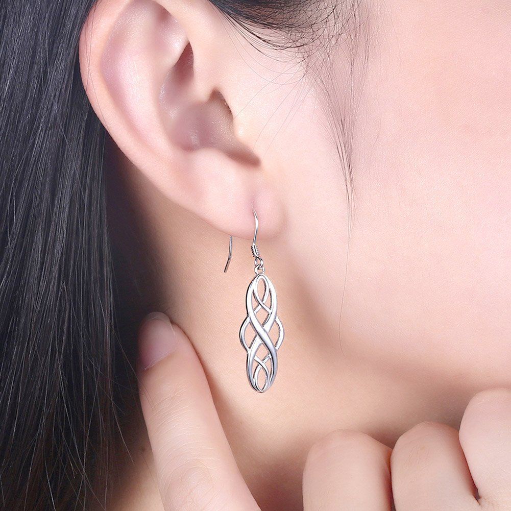 Elegant Dangle Earrings With Post for Women Girls Hypoallergenic Fashion Plated Dangling Silver Dangle Earrings, Good Luck โ image 3