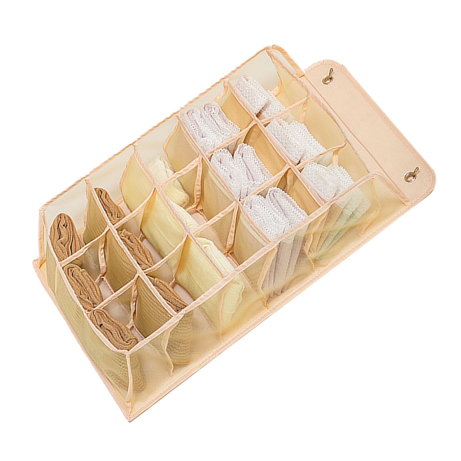 Closet Hanging Underwear Organizer Mesh Oxford Cloth PP Board Underwear Wall Shelf Wardrobe Hanging Storage Bag for Bra Socks Underpants 15 Pockets Beige — image 2
