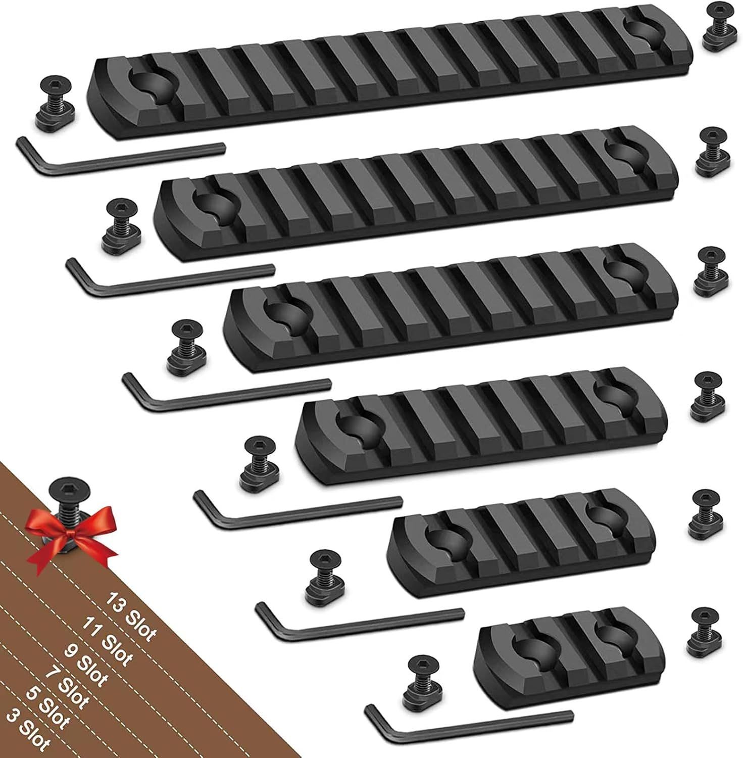 Single Aluminium Picatinny Accessory Rail Set with 13 T Nuts, Screws and Wrench for Mounting Compatible Accessories, 3 to 13 Slots
