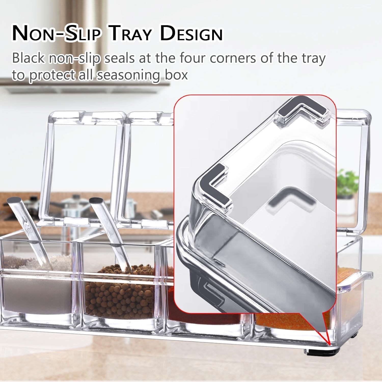4 Piece Transparent Spice Box Set with Spoons and Non Slip Tray, 25 x 10 x 7.5 cm — image 6