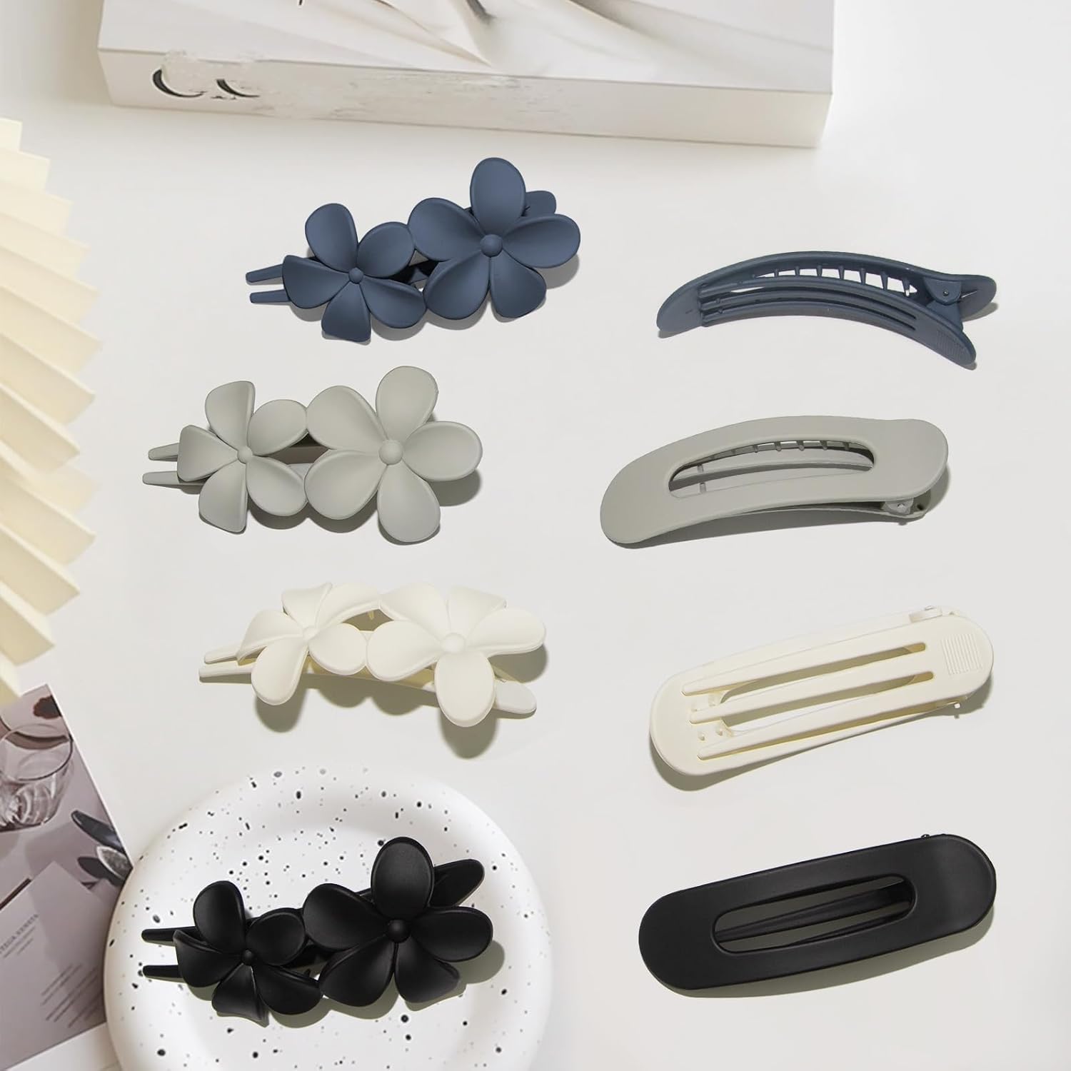 Flat Hair Clips 8 Pcs - 2 Style Lay Down Flat Claw Clips for Thick Hair, Big Matte Flower Clips Stylish Alligator Clips for Women Girls Prom Party Hair — image 6