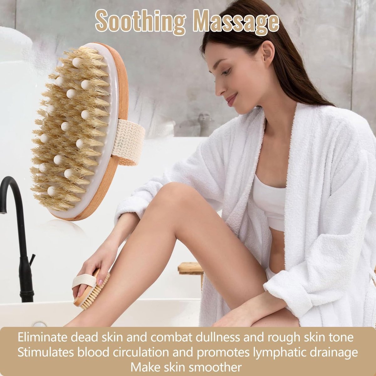 Bath Brush - Body Brush - Natural Bristles - Massage Brush - Shower Brush - Exfoliating Brush - Sauna Brush - Improves Blood Circulation - Lymphatic Function — image 2