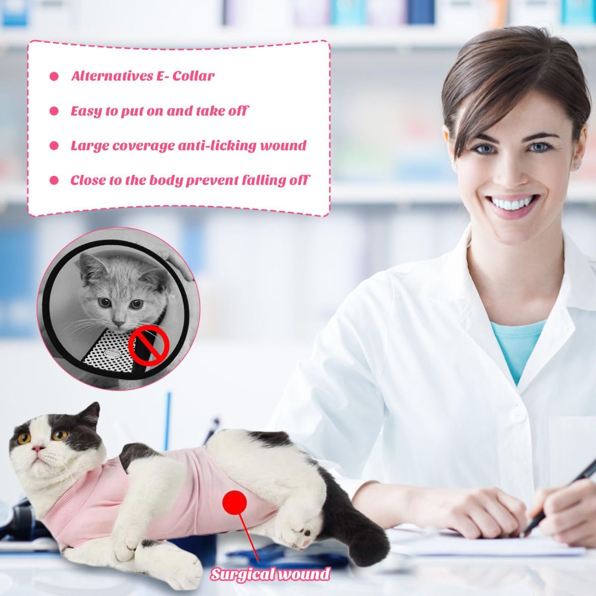 Cat Recovery Jumpsuit Abdominal Wound Protection Post-Surgery Cat Clothing - Blue - Size S(Above 16 oz) โ image 4