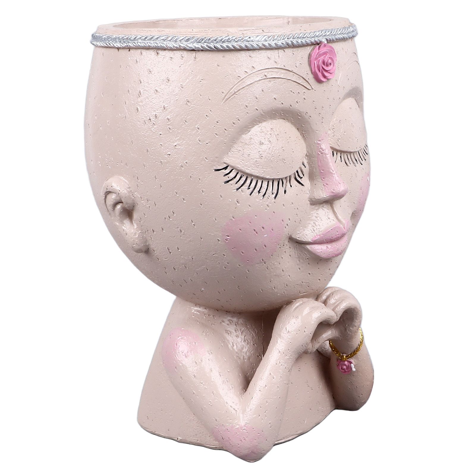 Face Planter Pot Resin Love Style Lady Head Succulent Planter Women Face Flower Pot with Drainage Hole Spades for Indoor Outdoor White — image 5
