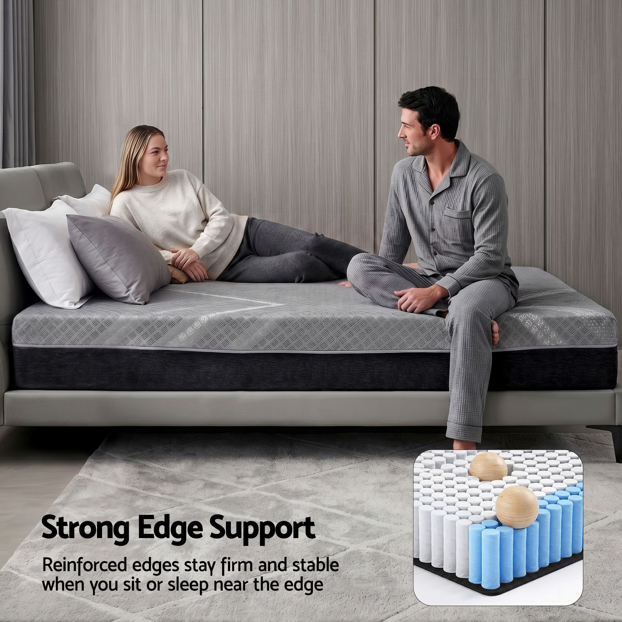 Giselle King Single Mattress 26cm Firm Pocket Spring Dual Edge Support Dark Grey โ image 6