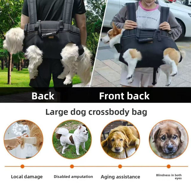 Black Multi-Functional Dog Carrier Backpack and Lift Harness for Hiking and Outdoor Use, Adjustable Breathable Pet Support Sling for Senior or Injured Large — image 2