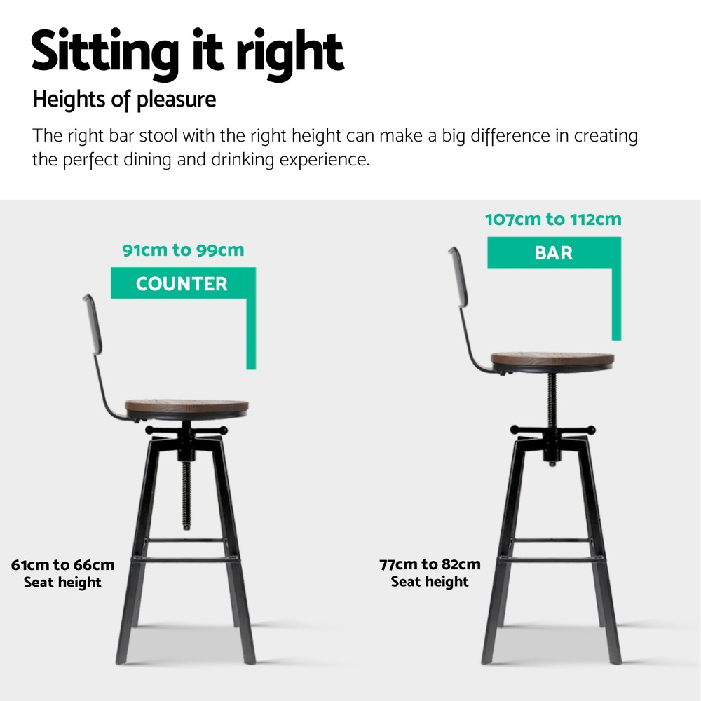 Artiss 4x Bar Stools Kitchen Dining Chairs Adjustable Wood Stool w/Backrest — image 6