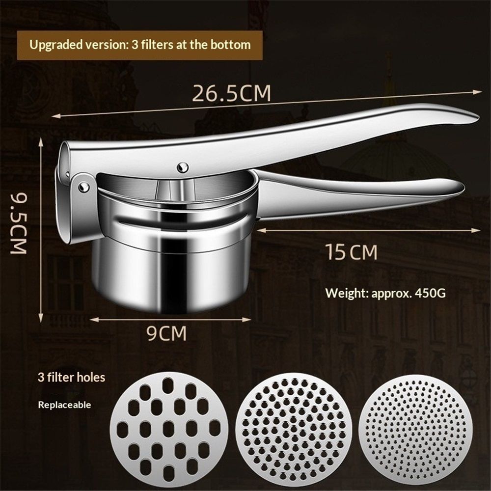 Potato Ricer Stainless Steel Masher, Large Capacity Potato Masher Kitchen Tool for Potatoes, Fruits, Vegetables and Baby Food, Juicer, Vegetable Strainer with — image 2