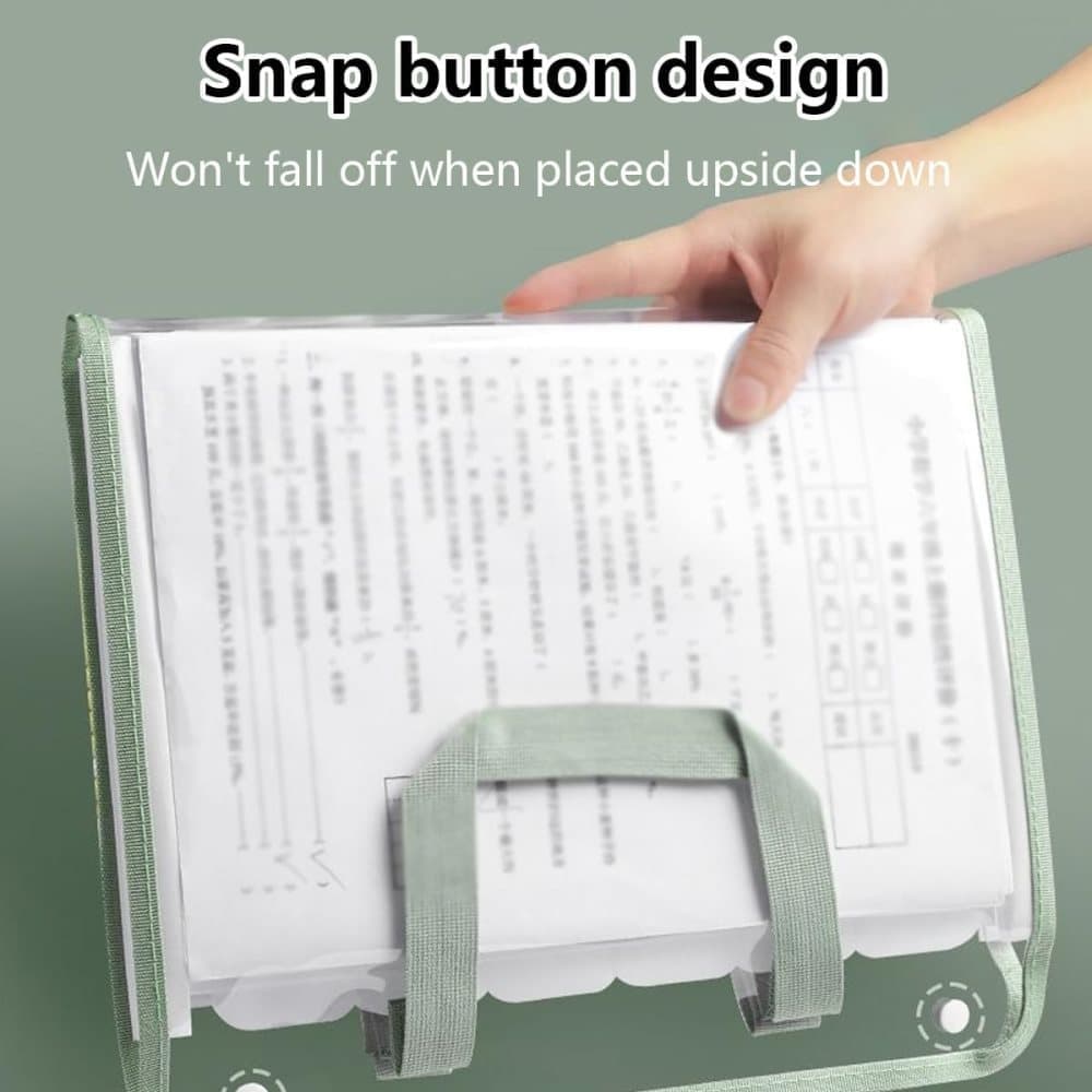 13 Compartments A4 Document Folder, Transparent Waterproof with Snaps, for School and Home, compatible with A4, Green — image 4