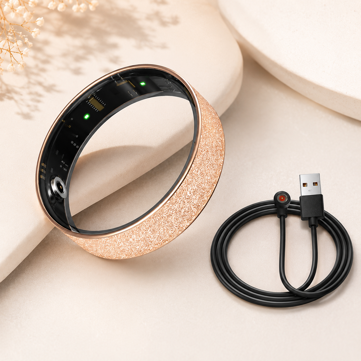 Smart Ring Size 11 (Rose Gold) – Frosted Rose Gold Wellness Tracker with Heart Rate, Blood Oxygen, Sleep, Steps and Mood Monitoring, IP68 Waterproof USB — image 2