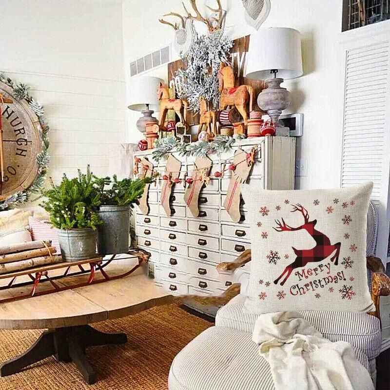 1Pc Christmas Square Cushion Cover Throw Waist Pillow Case Sofa Home Decor - Deer — image 3
