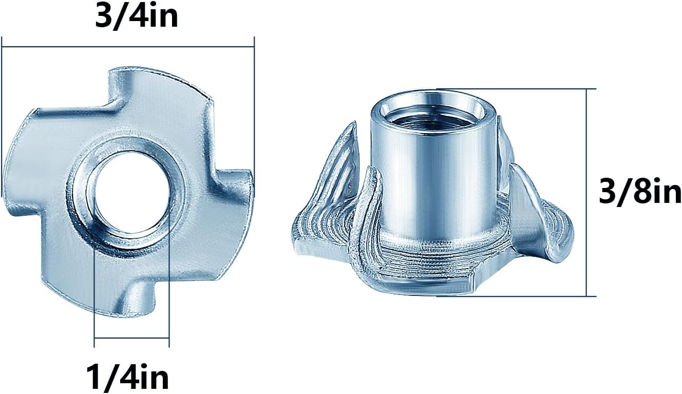 T-Nuts 1/4 * 20 (100 pcs), zinc Plated Steel, for Wood, Climbing Holds and cabinets โ image 2