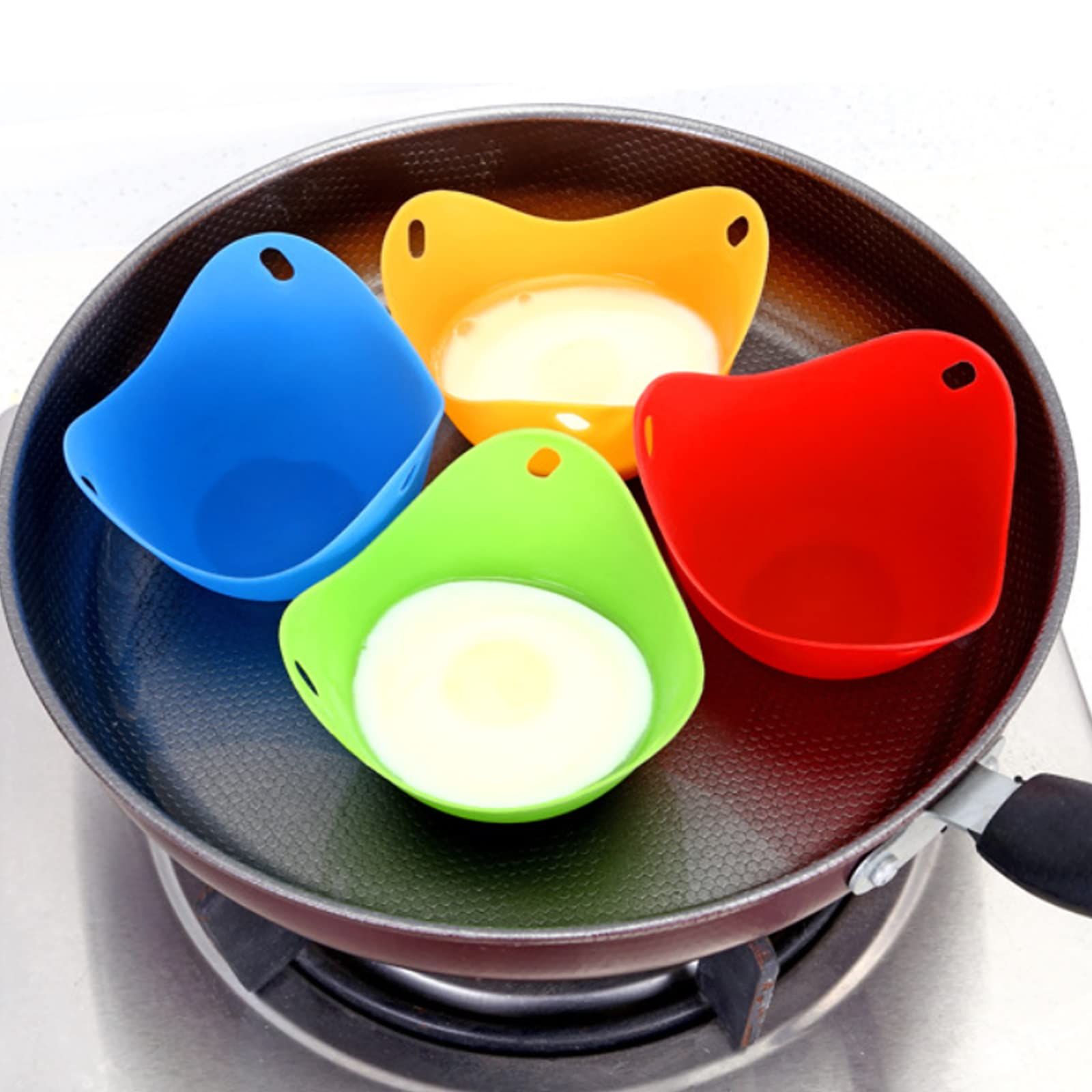 4 Pack Silicone Egg Poaching Cups Boiler Molds with Ring Standers Easy Release and Cleaning Poached Bowl for Microwave — image 4