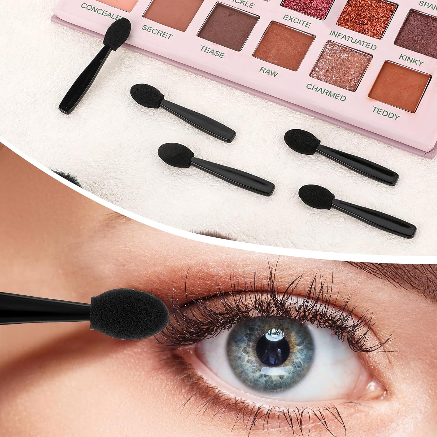 50 Pcs Eye Shadow Applicator Sticks, 1.9" Reusable Short Handle Dual Sided Sponge Cosmetic Brushes, Professional Disposable Single Head Soft Mini Portable — image 6