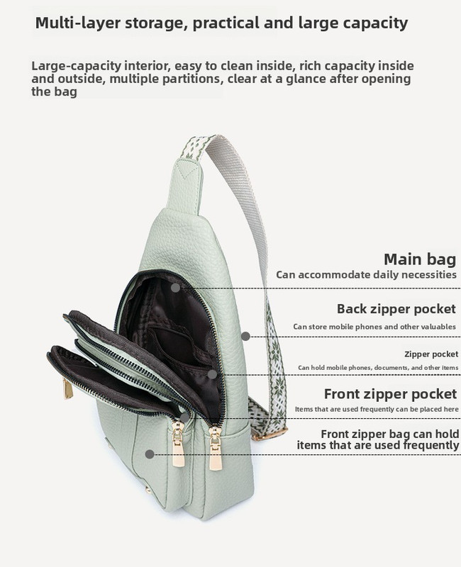 Women's Soft PU Leather Sling Bag Crossbody Chest Purse with Adjustable Boho Strap - Lightweight Multi-Pocket Shoulder Daypack for Travel & Daily Use โ image 5