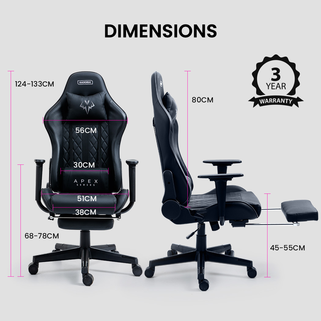 OVERDRIVE Apex Series Reclining Gaming Ergonomic Office Chair with Footrest, Black โ image 6