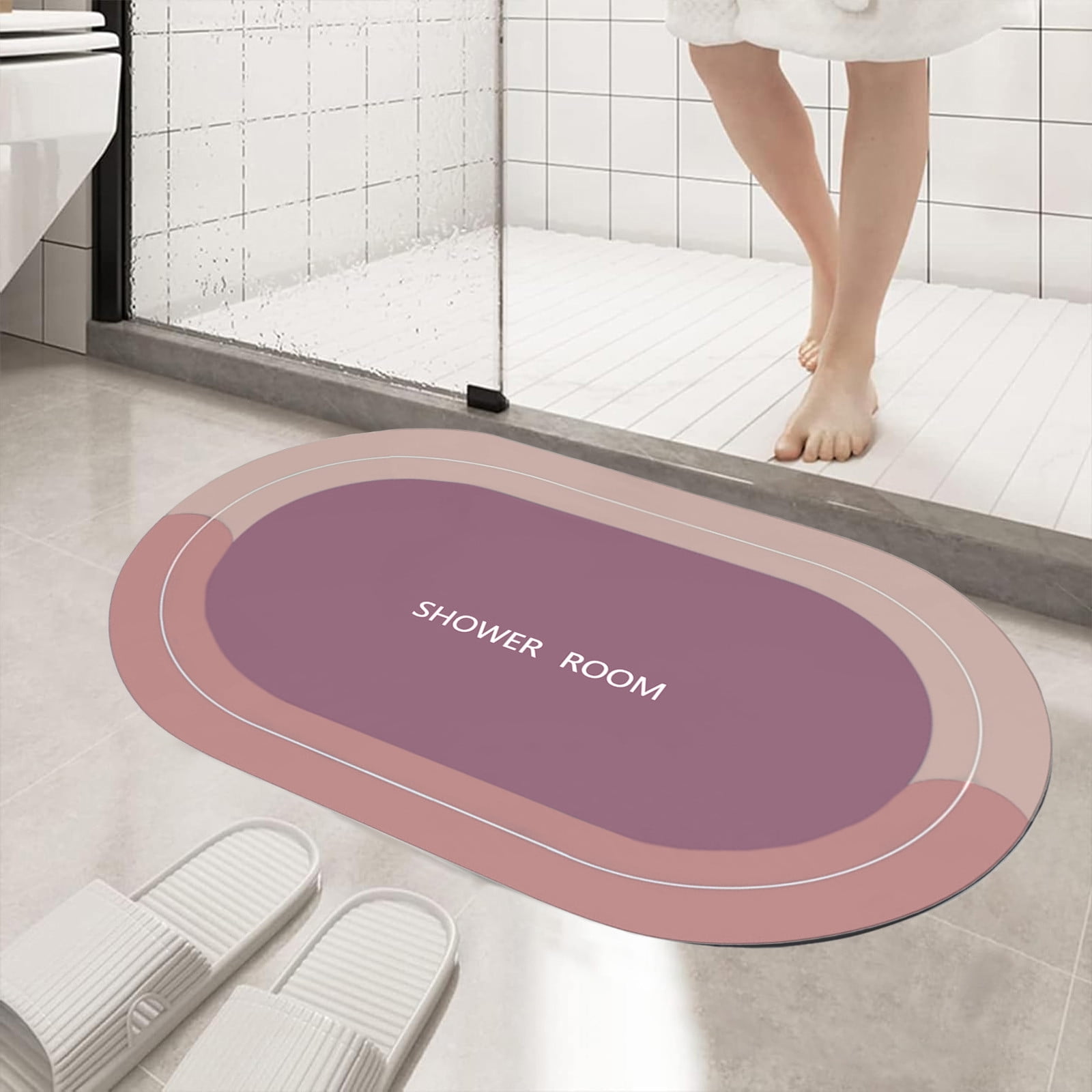 Oval Bathroom Rugs, Extra Soft Absorbent Bath Mat, 15.7"x23.6" Quicker Dry Washable Bath Mats for Bathroom, Tub and Shower, Non-Slip Bathroom Rug Pink — image 6