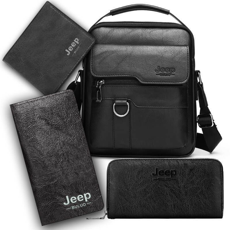 4PCS Black Retro Business Casual Bag Set with Soft PU Leather Messenger Bag, Handbag, Long & Short Wallet - Large Capacity Multi Compartments and Structured