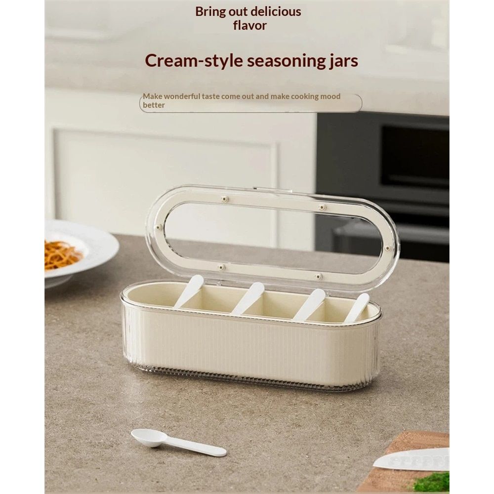 Clear Seasoning Box with 4 Compartments - Spice Organizer with Lids and Spoons - Condiment Container Set for Salt, Sugar, Pepper, and More - Countertop Spice — image 3