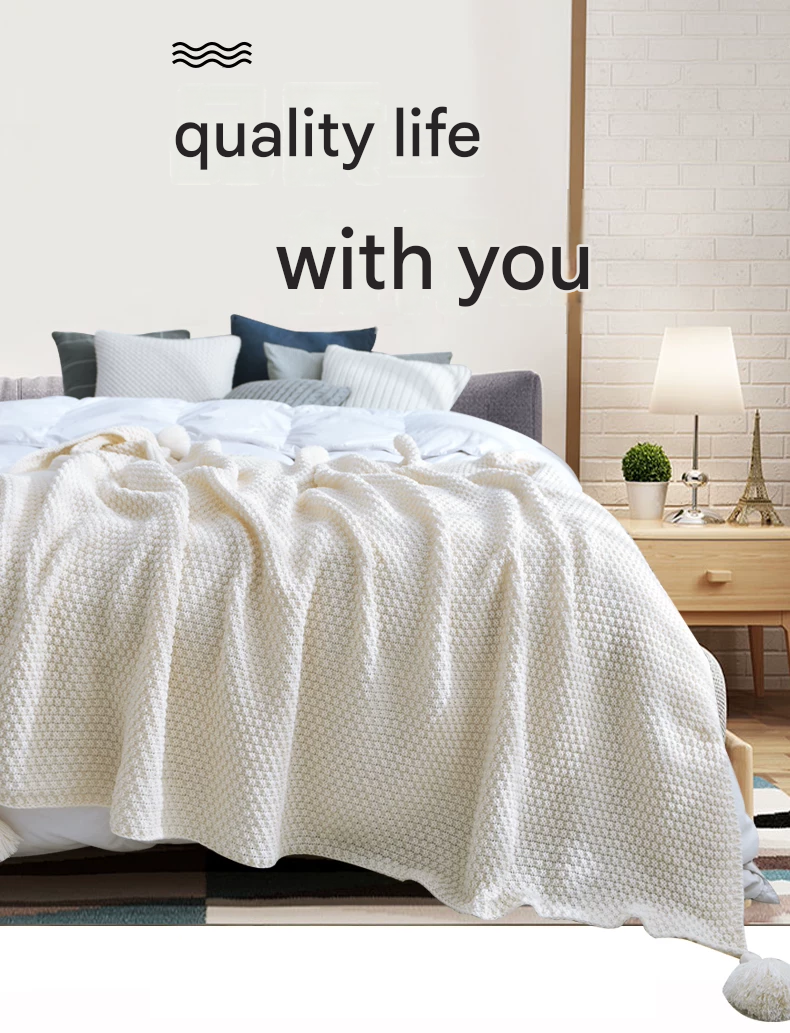 Khaki 150 × 200cm Nordic Style Tassel Knit Throw Blanket - Soft Polyester Sofa Blanket with Pineapple Texture - Breathable & Lightweight for Office, Couch — image 2