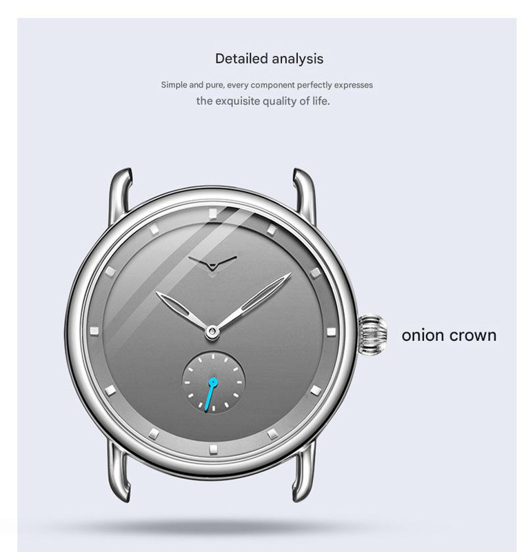 Brown belt black surface Elegant Men's Watch with Leather Band - Small Seconds, Onion Crown Detail โ image 3