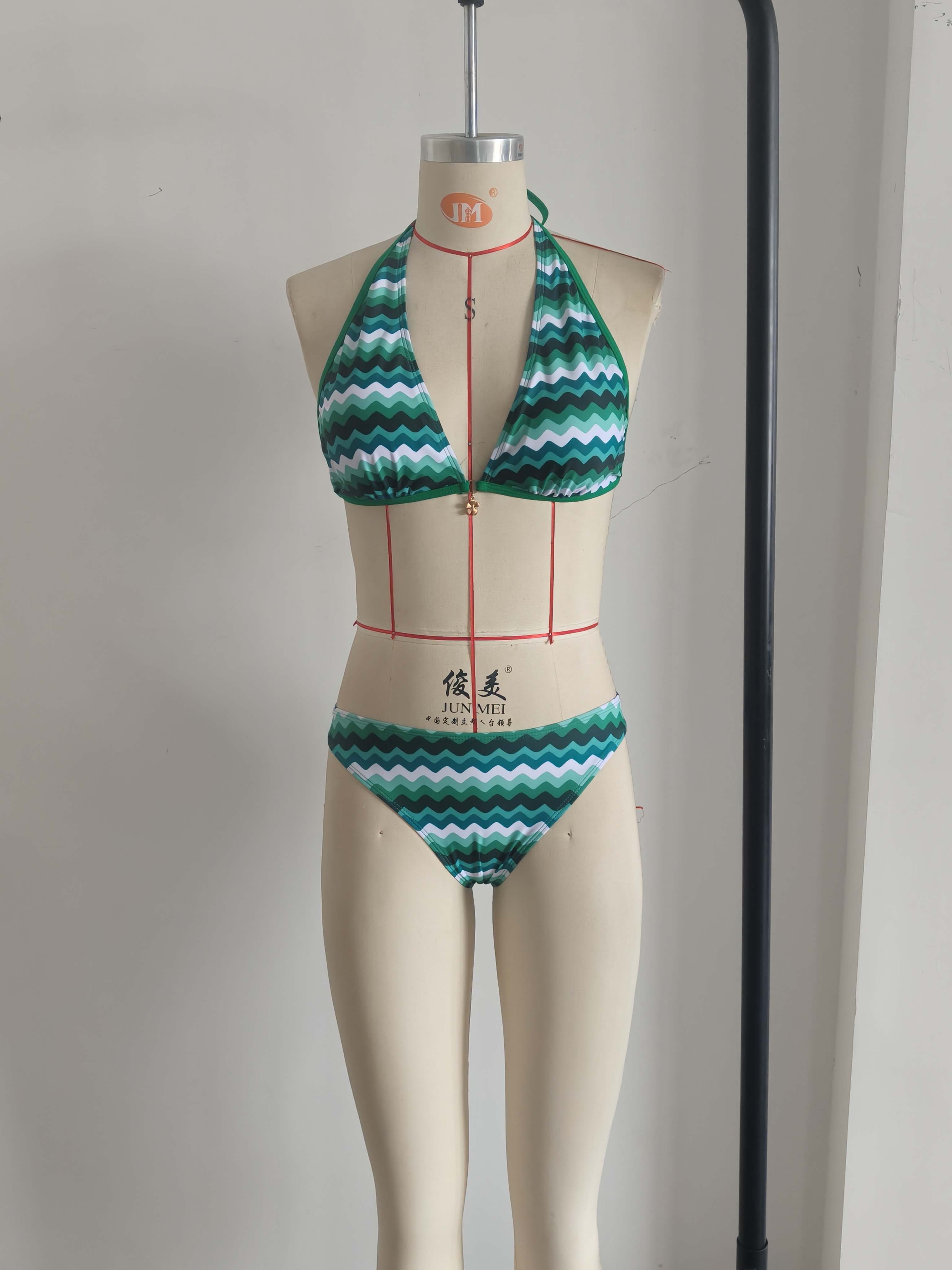 Lake Blue Halter Neck Swimwear with Wave Pattern for Women Size L — image 4