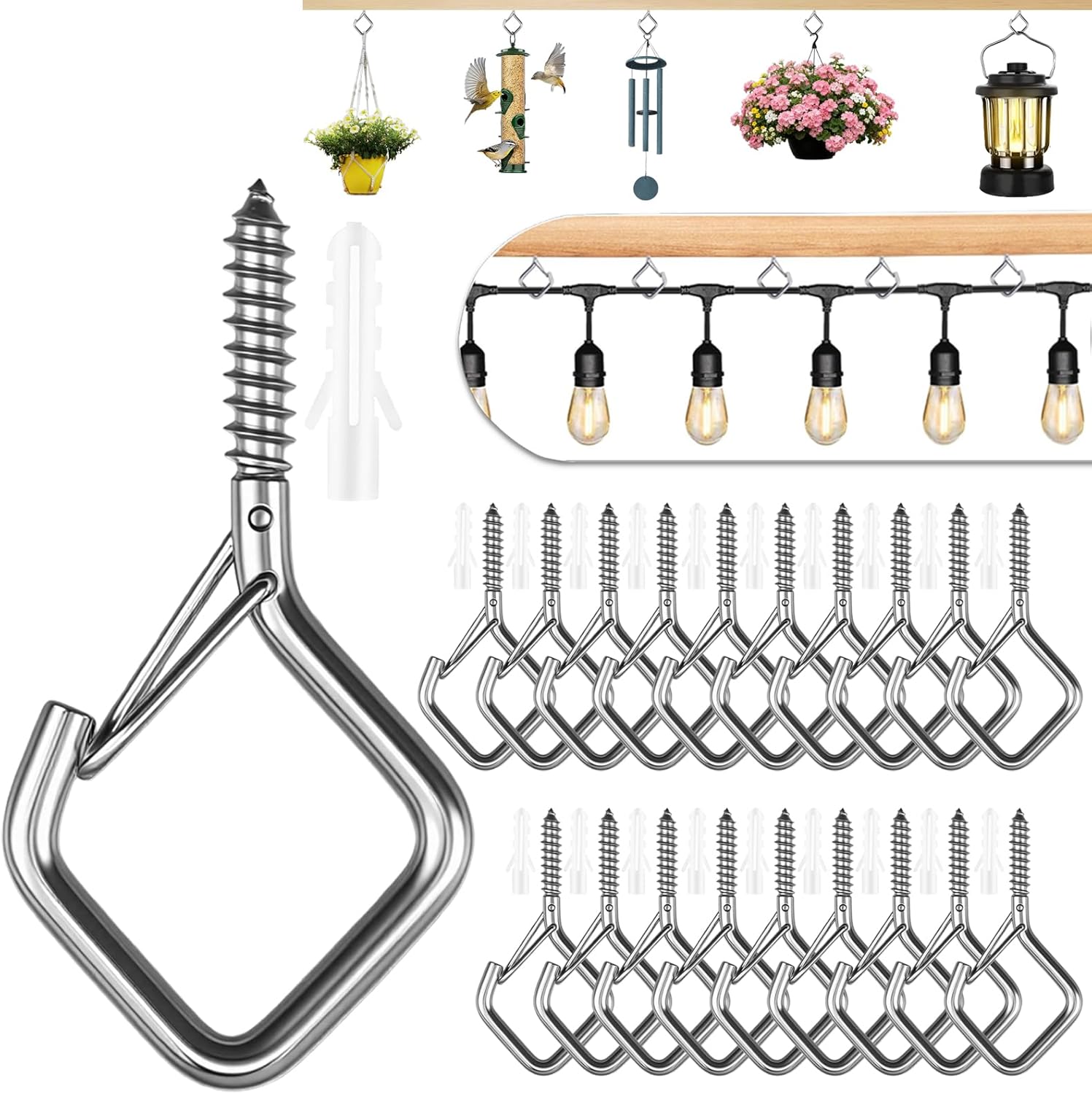 20 Pcs 304 Stainless Steel Eye Screw Hooks for Hanging Heavy Duty.Windproof Ceiling Hooks for Hanging Plants,Cup,Wind Chime,Bird Feeders,Christmas String