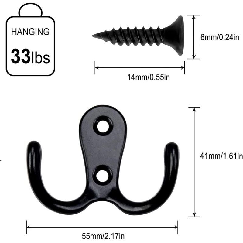 6 Pieces Retro Coat Hook, Retro Coat Hook Wall Coat Rack Vintage Metal Door Hook for Bathroom Kitchen Bedroom Entrance black — image 4