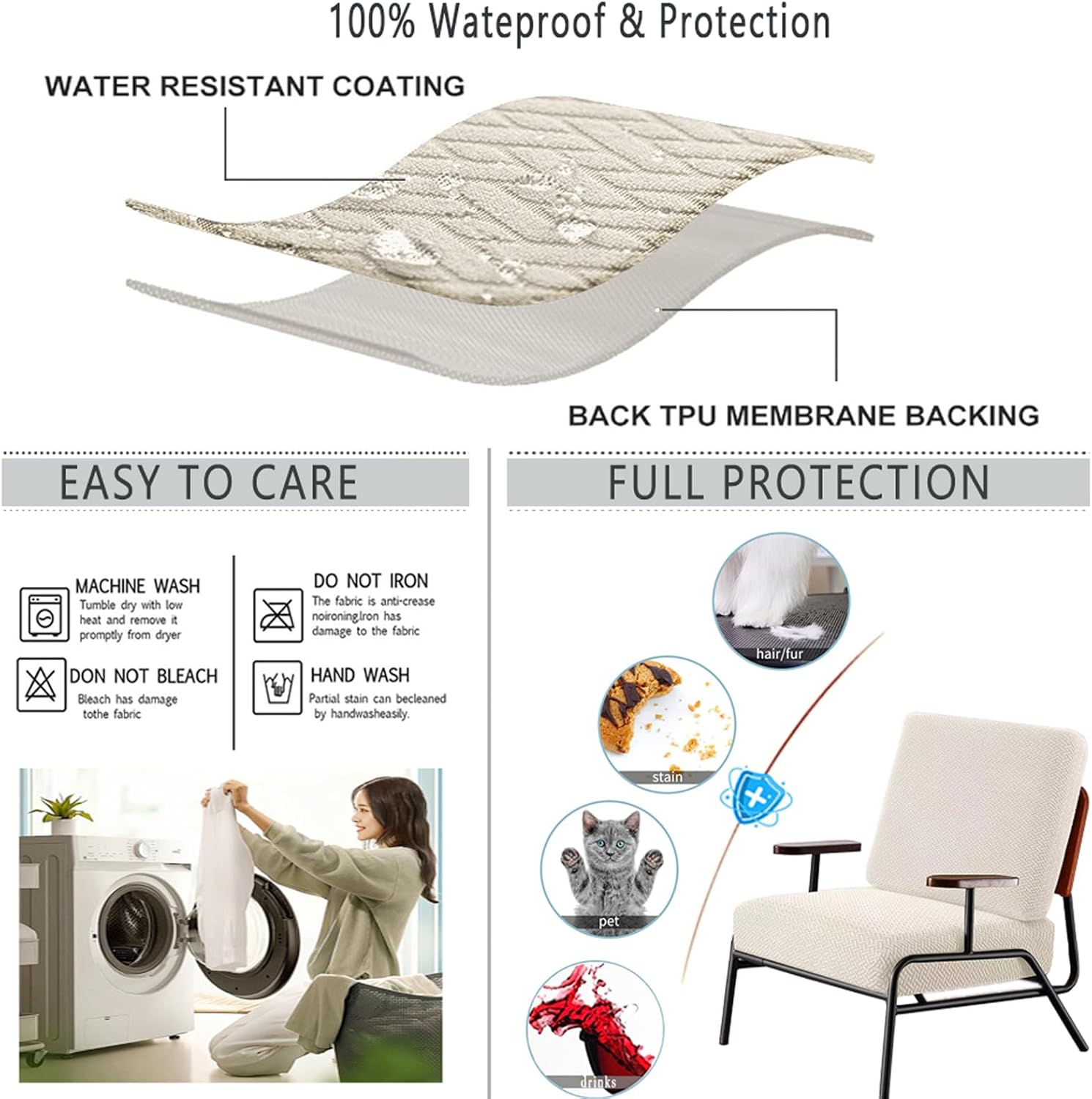 Outdoor Waterproof Couch Cushion Covers, Stretch Individual Patio Chair Cushion Outdoor Seat Cushion Pad Replacement Sofa Cushion Protector Sofa Slipcover — image 5