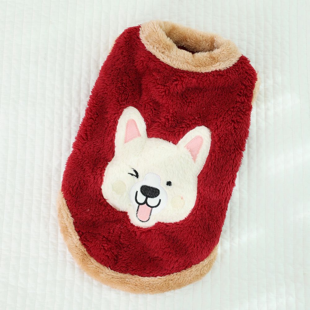 Dog Vest Fleece Winter Warm Pet Clothing Happy dog style [red] S [recommendation 1.0-2.5kg ]