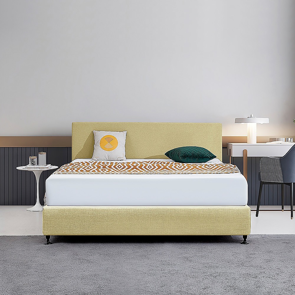 Linen Fabric King Bed Deluxe Headboard Bedhead - Sulfur Yellow — image 2