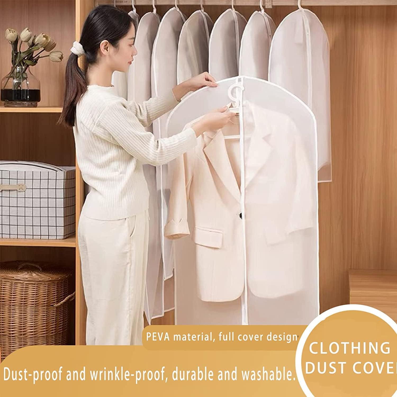 Garment Bag Suit Bag, 5 Pack Coat Cover Clothes Storage Bags Garment Dust Cover Bags with Zipper for Coat Suits Dresses Costumes Uniforms (40 × 24in, L) — image 3
