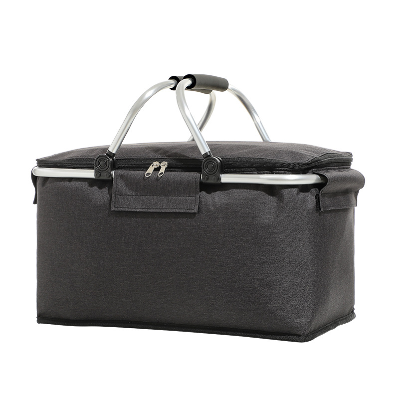 Insulated Picnic Basket with Aluminum Frame - Portable Collapsible Cooler Bag 18L 40 × 20 × 23cm(Black)