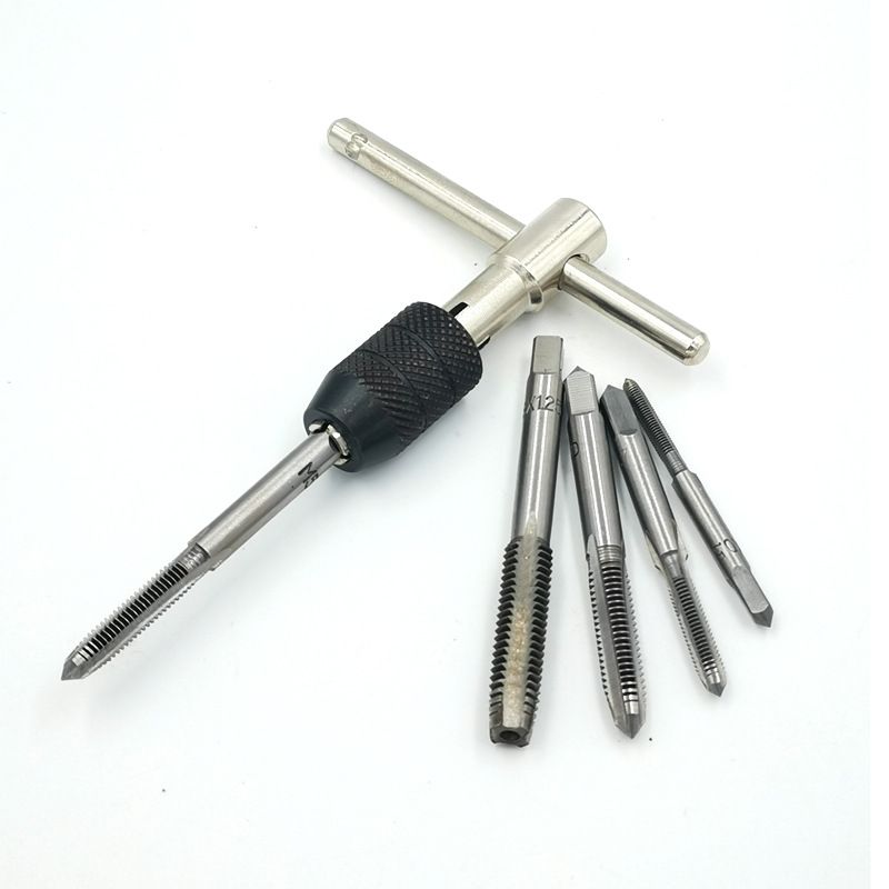6 Pcs Tap Wrench Tool Set, Adjustable T-Handle Ratchet Tap Holder Wrench Machine Screw Thread Metric Plug T-Taps — image 2