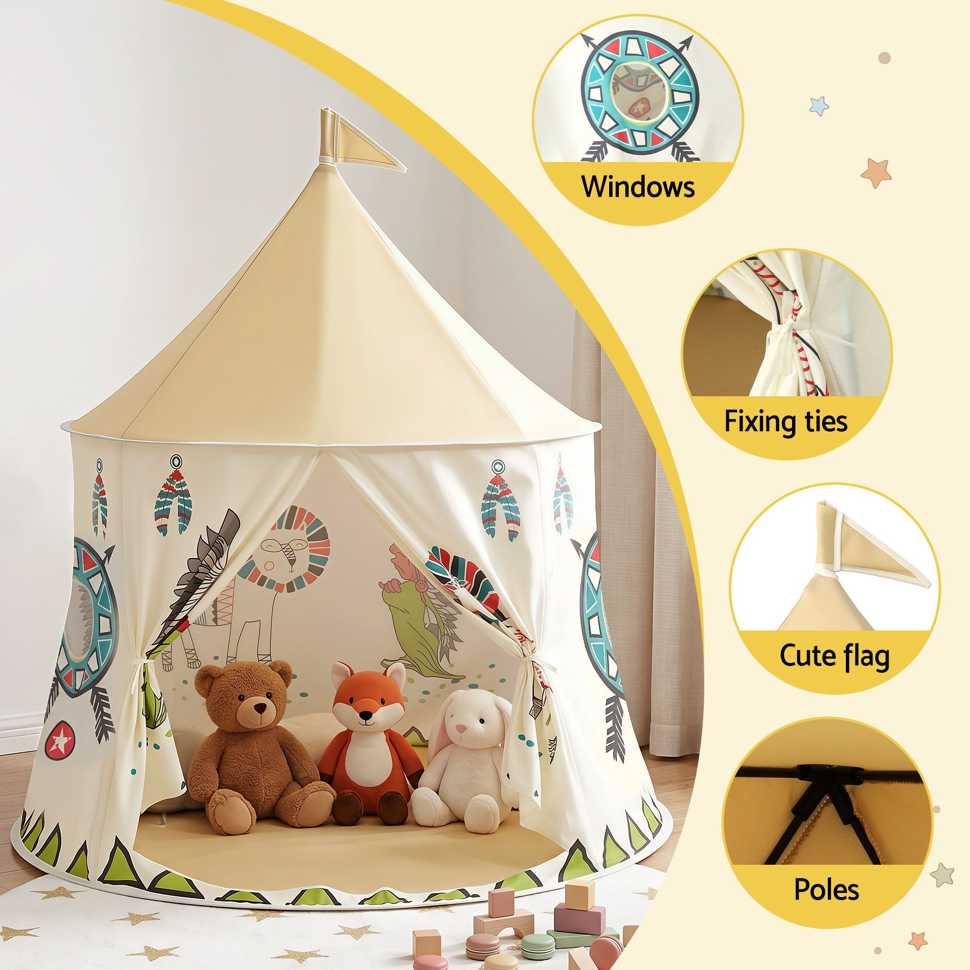 Keezi Kids Play Tent Playhouse Castle with Window Flag Carry Bag 115cmx115cm — image 5
