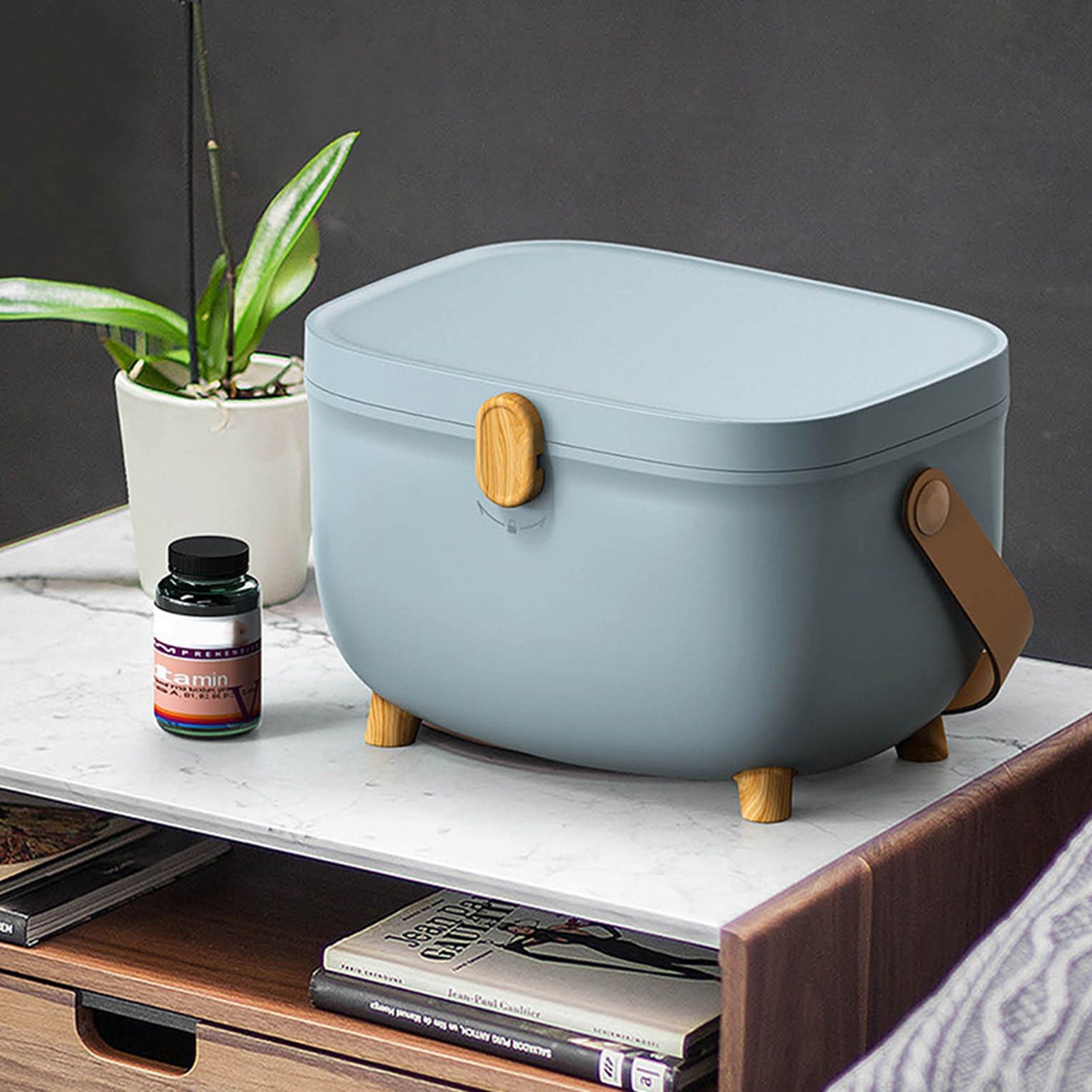 Plastic Medicine Storage Box Oval Double Layers Multi Grid Large Capacity Medical Box Organizer for Home Dorm Blue — image 6